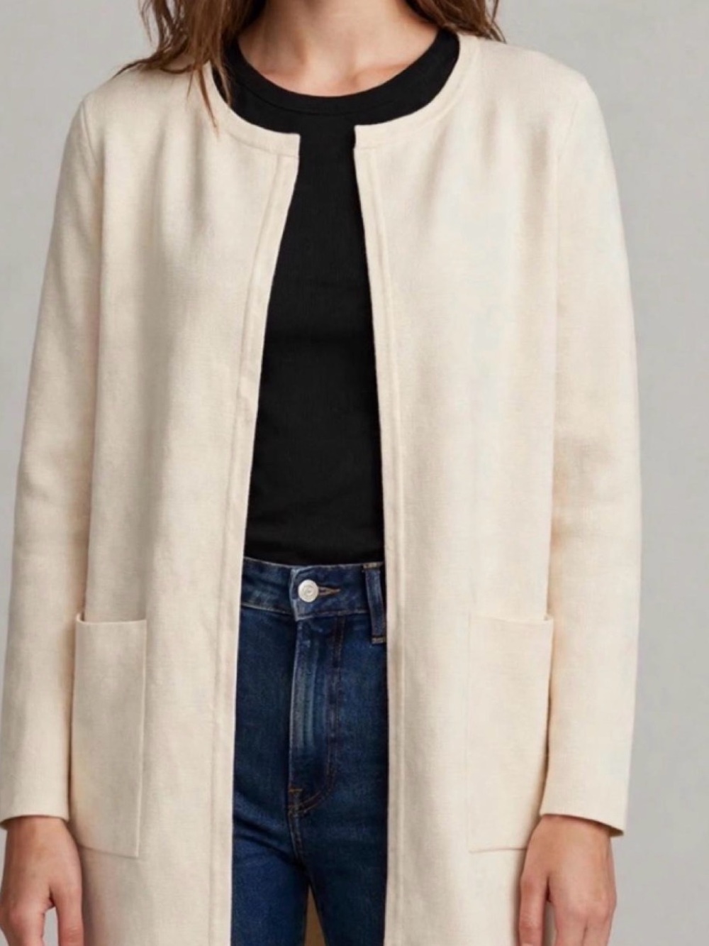 Women's Cream Open-Front Long Cardigan Sweater